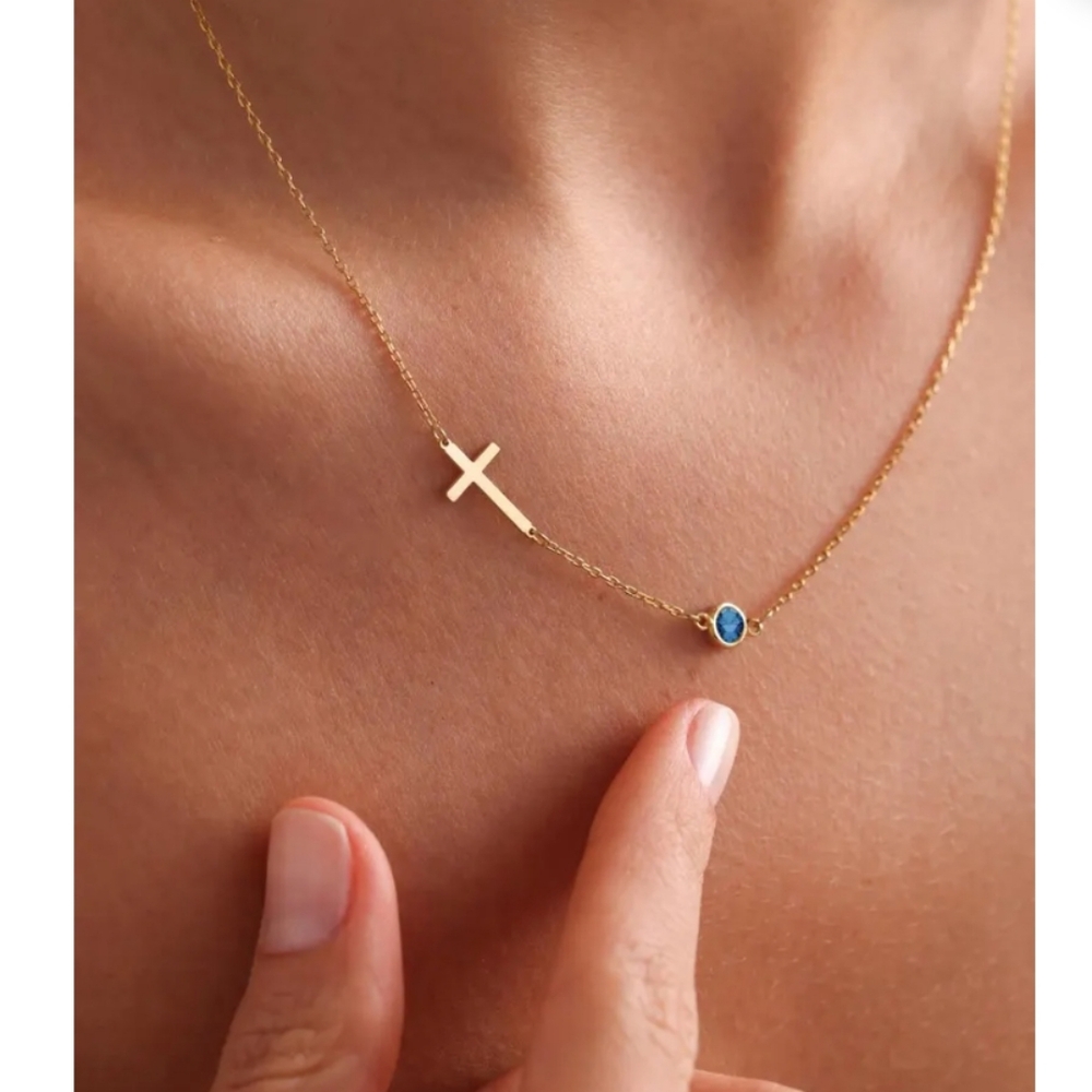 Sideways Cross Necklace Birthstone